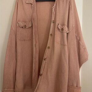 Free People Light Pink Waffle Knit Top